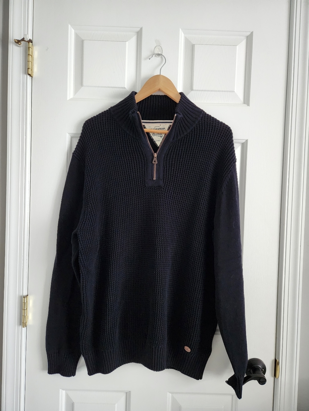 Weatherproof Vintage 1948 Men's Black Quarter-Zip Waffle Knit Pullover Sweater
